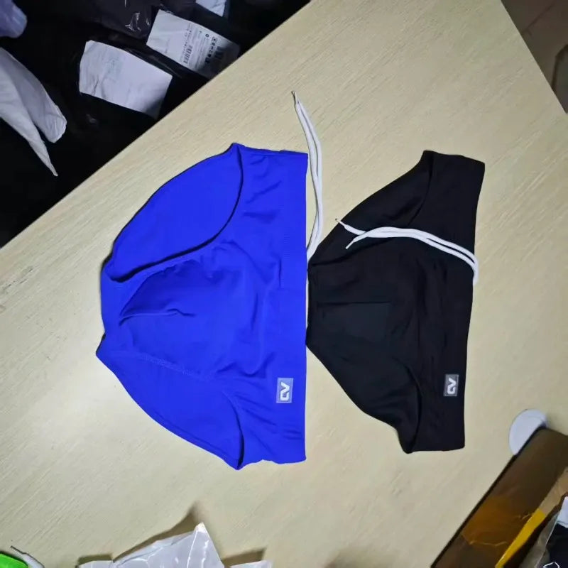 2026Combination trunks men's low-rise briefs solid color nylon swimming trunks cup anti-embarrassment beach pants tethered BS420