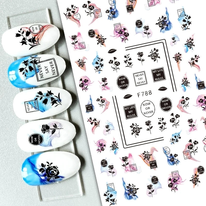 3d Nail Art Decals Grey Dry Florals Watercolor Nuance Flowers Adhesive Sliders Nails Stickers Decorations For Manicures Tips