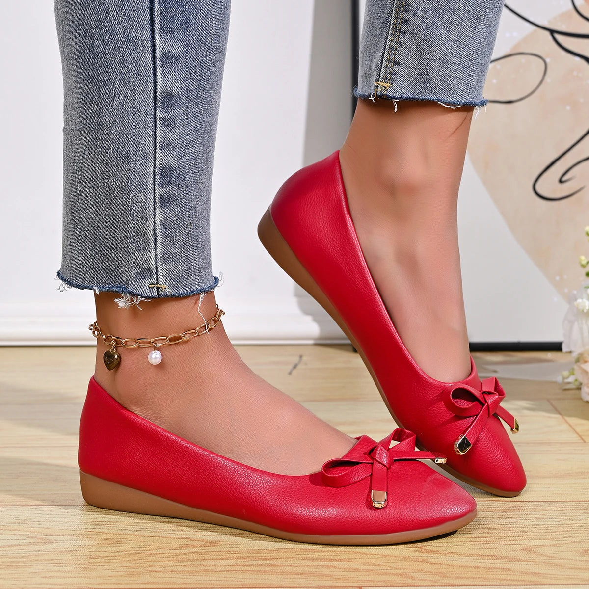 Bow Shallow Mouth Soft Sole Comfortable Leather Shoes Women's New Wedge Single Shoes