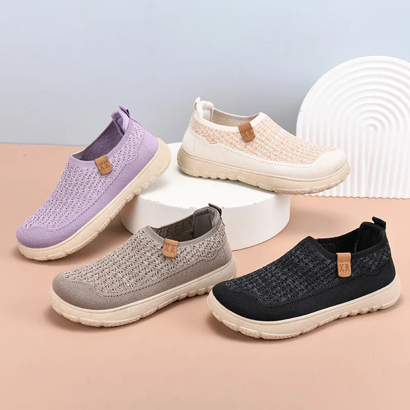 Spring and summer fly-woven breathable mesh shoes for women trendy easiest for matchthick sole loafers comfortable casual shoe