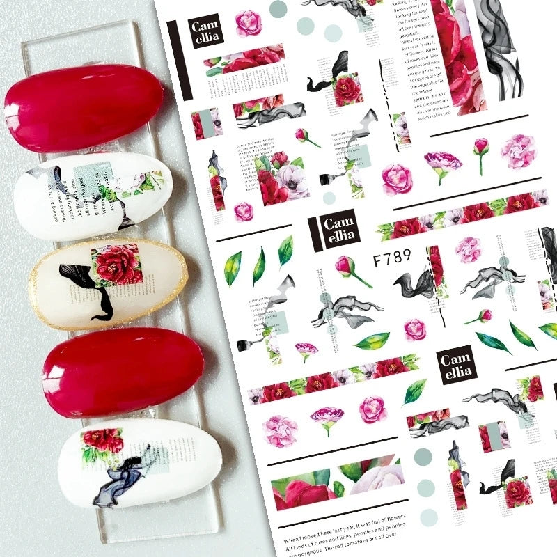3d Nail Art Decals Grey Dry Florals Watercolor Nuance Flowers Adhesive Sliders Nails Stickers Decorations For Manicures Tips