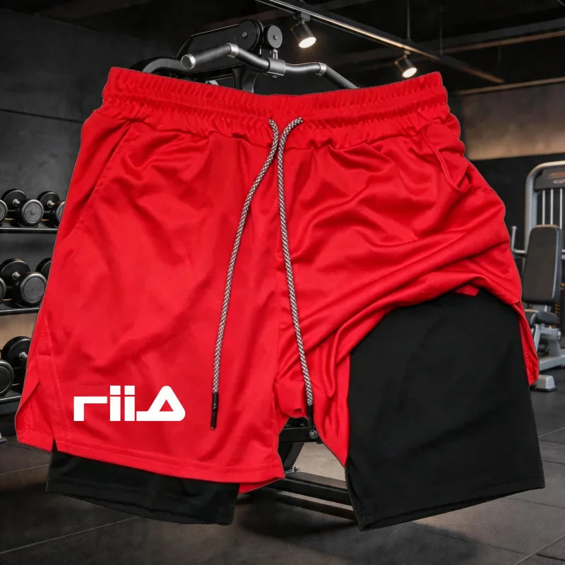Summer men's 2-in-1 sports shorts breathable and casual quick drying double-layer shorts summer running sports underwear M-3XL