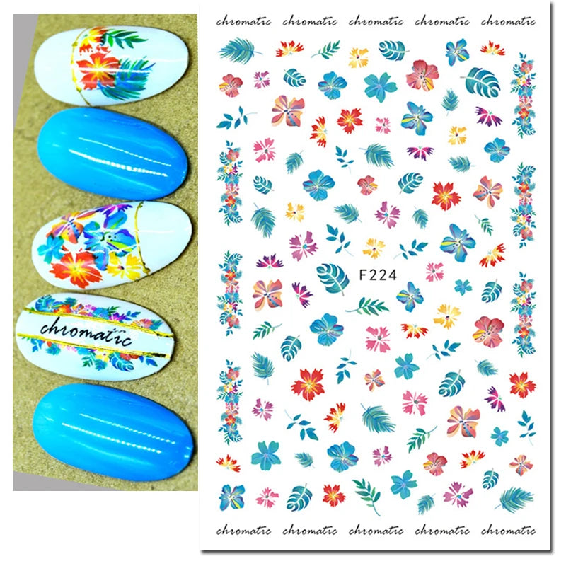 3d Nail Art Decals Grey Dry Florals Watercolor Nuance Flowers Adhesive Sliders Nails Stickers Decorations For Manicures Tips