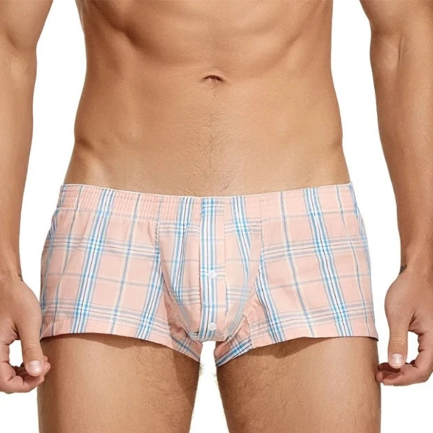 MENS SEXY COTTON SHORTS HOME COMFORT CHECKERED FIT TRUNKS Mens Sexy Underwear Langerie Briefs Short Clothes Clothing Homewear