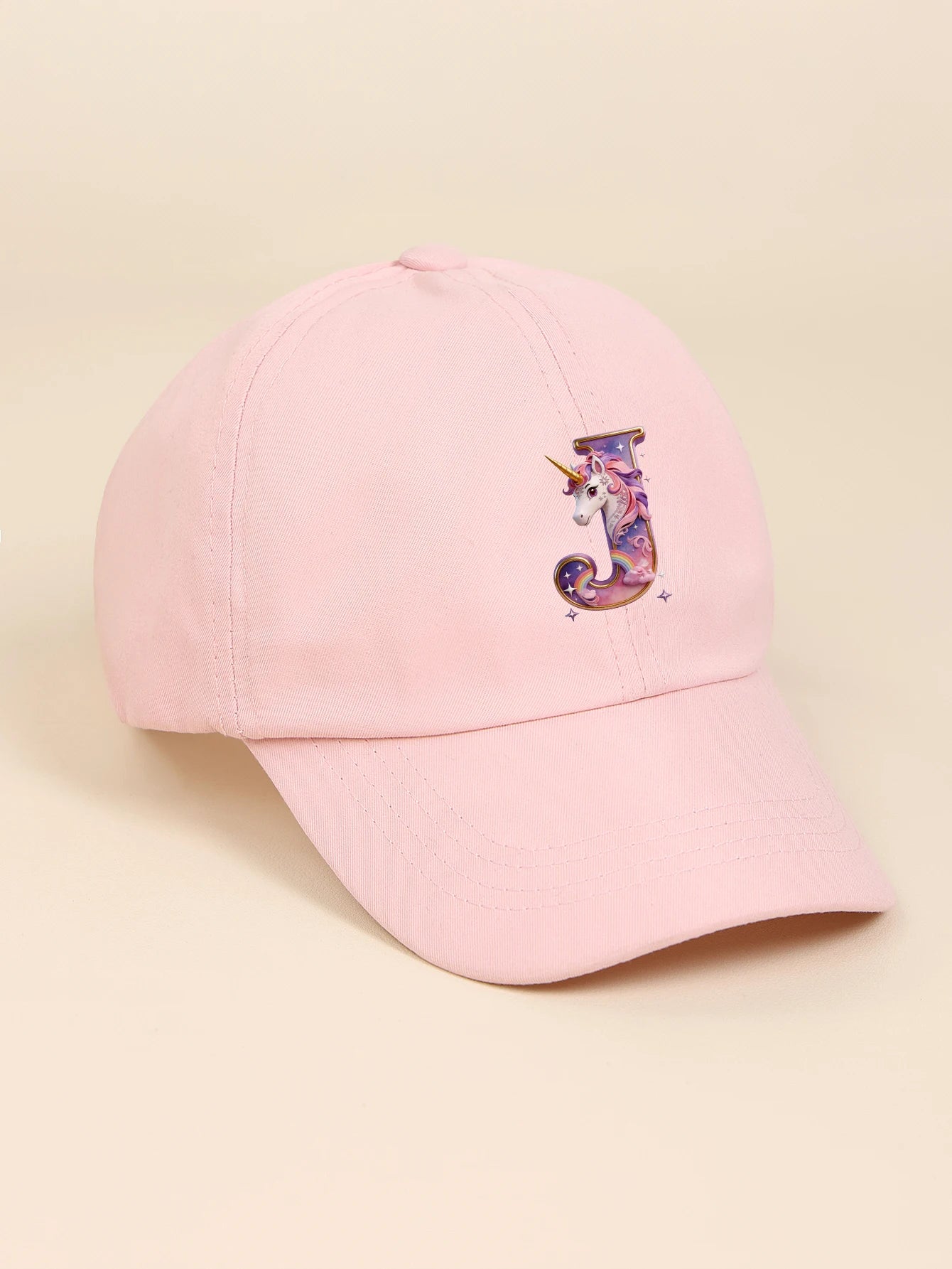 1pc pink baby hat  Adjustable Youngsters' Baseball Cap with A-Z letter Rainbow Unicorn - Breathable Sun Hat for Boys and Girls A