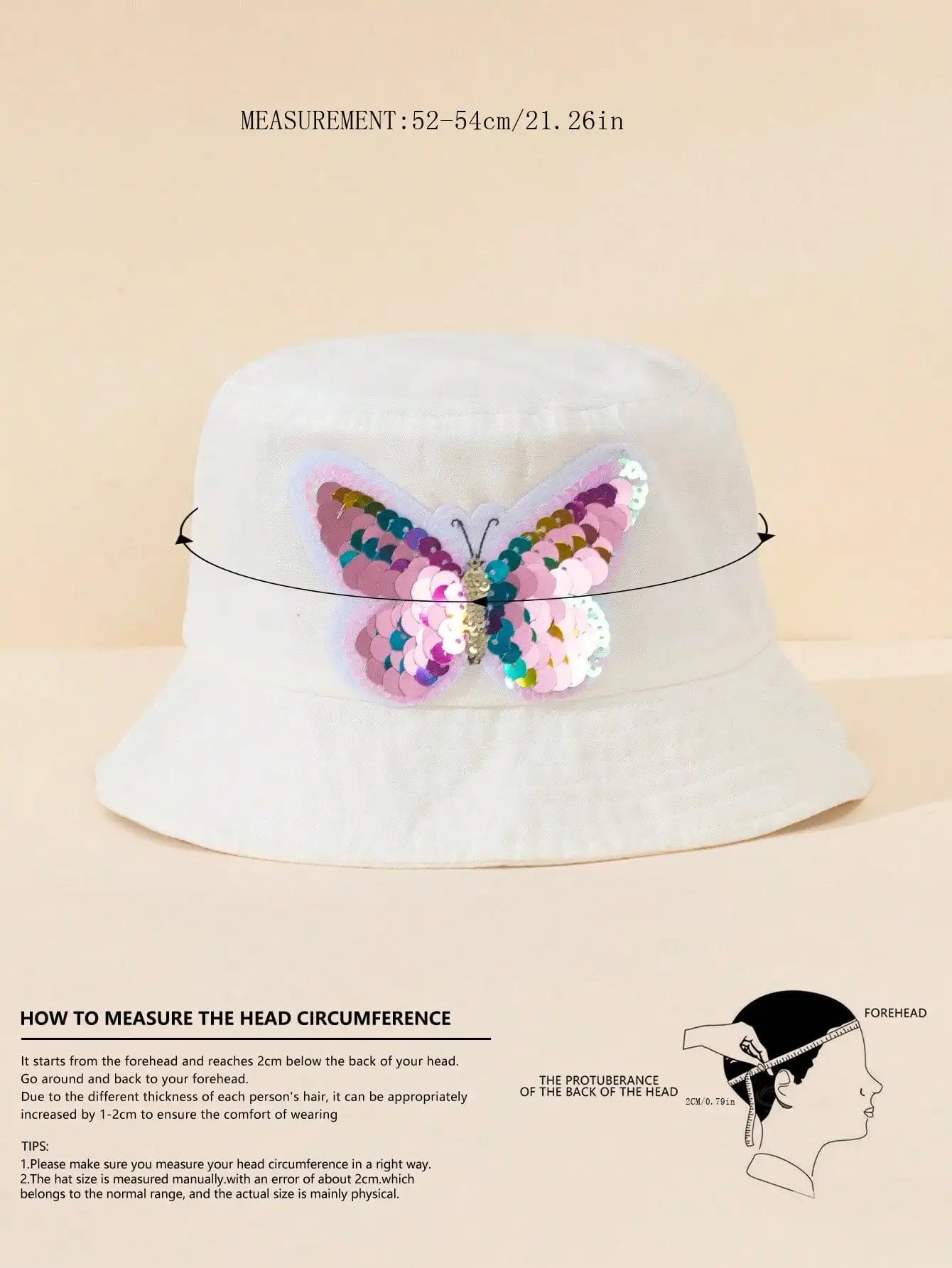 1pcs 3-8Y Girls Sequined Butterfly Fisherman Hat Pink Adjustable Head Circumference Thin Sun Protection Summer Cap
