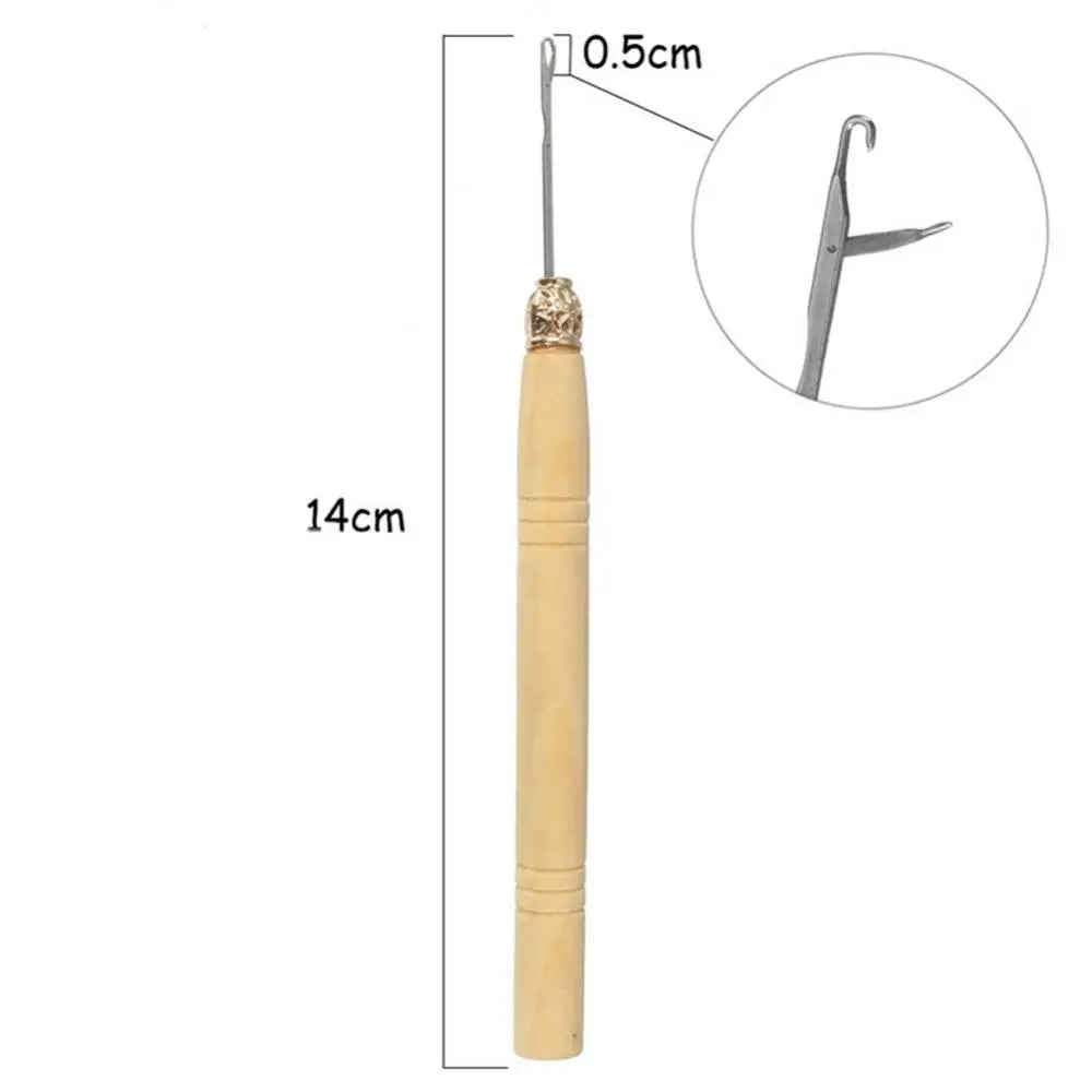 Crochet Hooks Kit Wood Handle Crochet Needles Yarn Weave Knitting Needles Set DIY Weaving Tool Wig Hair Extension Crochet Needle