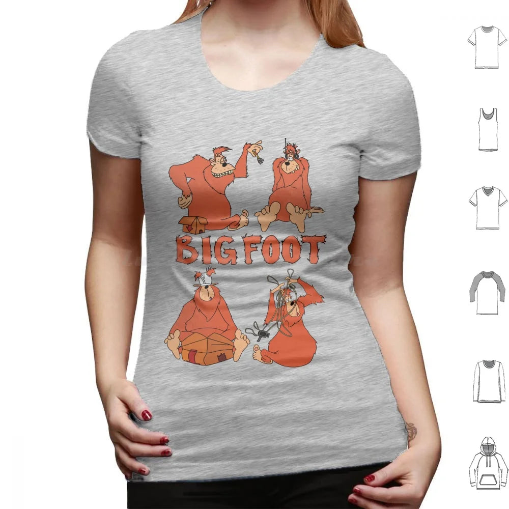 Bigfoot T Shirt Big Size 100% Cotton Bigfoot Sasquatch A Movie Cartoon Toon Retro Throwback 90s Headphones Keys Underwear Video