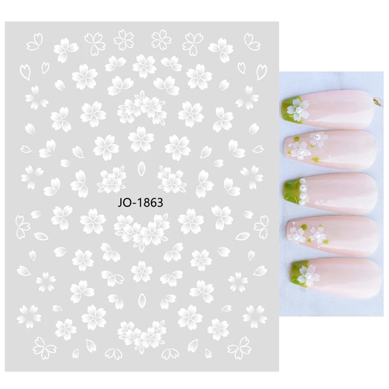 3d Nail Art Decals Grey Dry Florals Watercolor Nuance Flowers Adhesive Sliders Nails Stickers Decorations For Manicures Tips