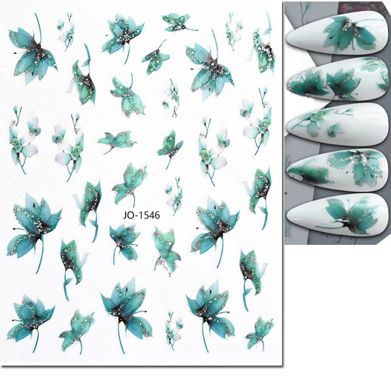 3d Nail Art Decals Grey Dry Florals Watercolor Nuance Flowers Adhesive Sliders Nails Stickers Decorations For Manicures Tips