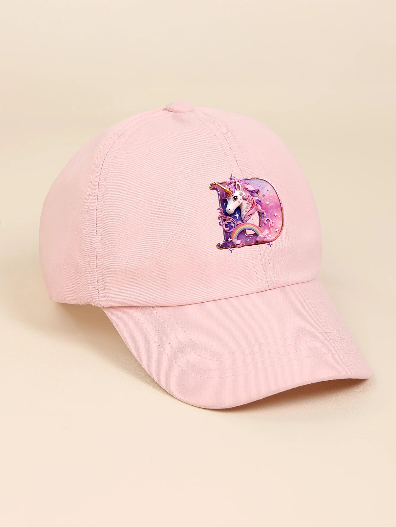 1pc pink baby hat  Adjustable Youngsters' Baseball Cap with A-Z letter Rainbow Unicorn - Breathable Sun Hat for Boys and Girls A