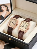 Women Retro Square Watch Roman Numeral Leather Strap Luxury Ladies Quartz Wristwatch