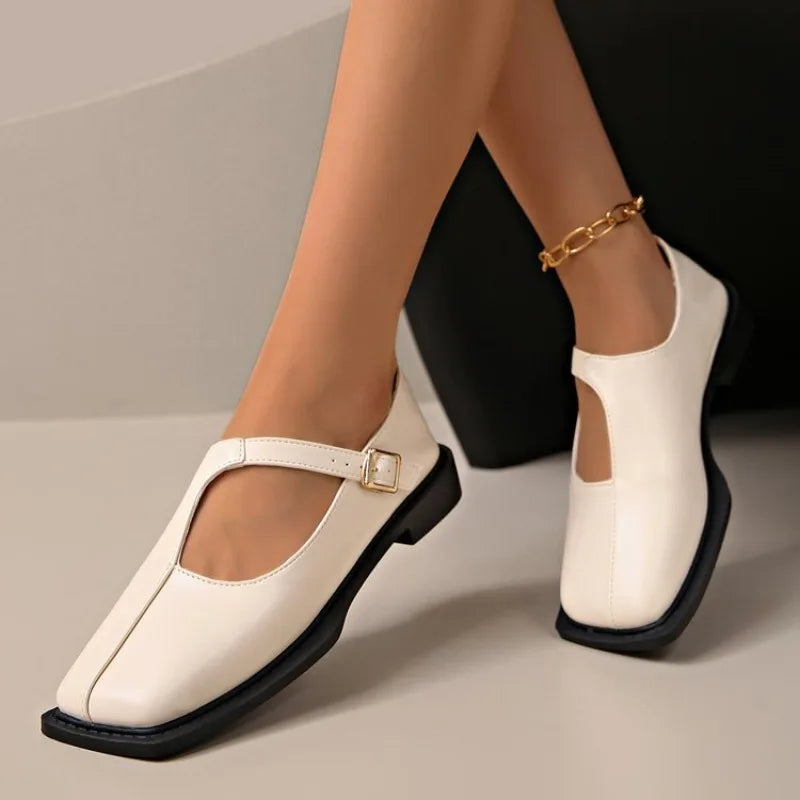 Comemore Retro Loafers Women's Autumn Fashion Square Head Low-heeled Single Shoes Female Shallow Mouth Temperament Mocasines