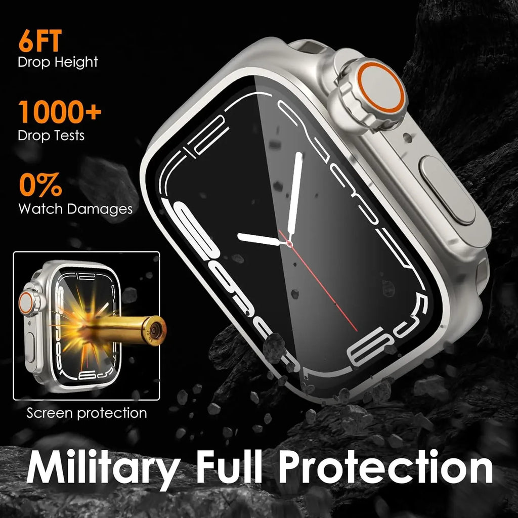 360 Full Protective Case for Apple Watch 44mm 45mm 41mm 40mm Tempered Glass Screen Protector for IWatch Series 9 8 7 6 5 4 SE