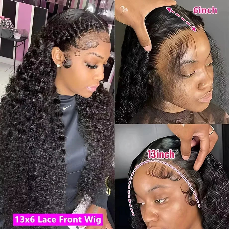 Deep Wave Frontal Wig Transparent 13x4 13x6 HD Lace Frontal Human Hair Wigs 40 Inch Curly Human Hair Lace Frontal Wigs For Women