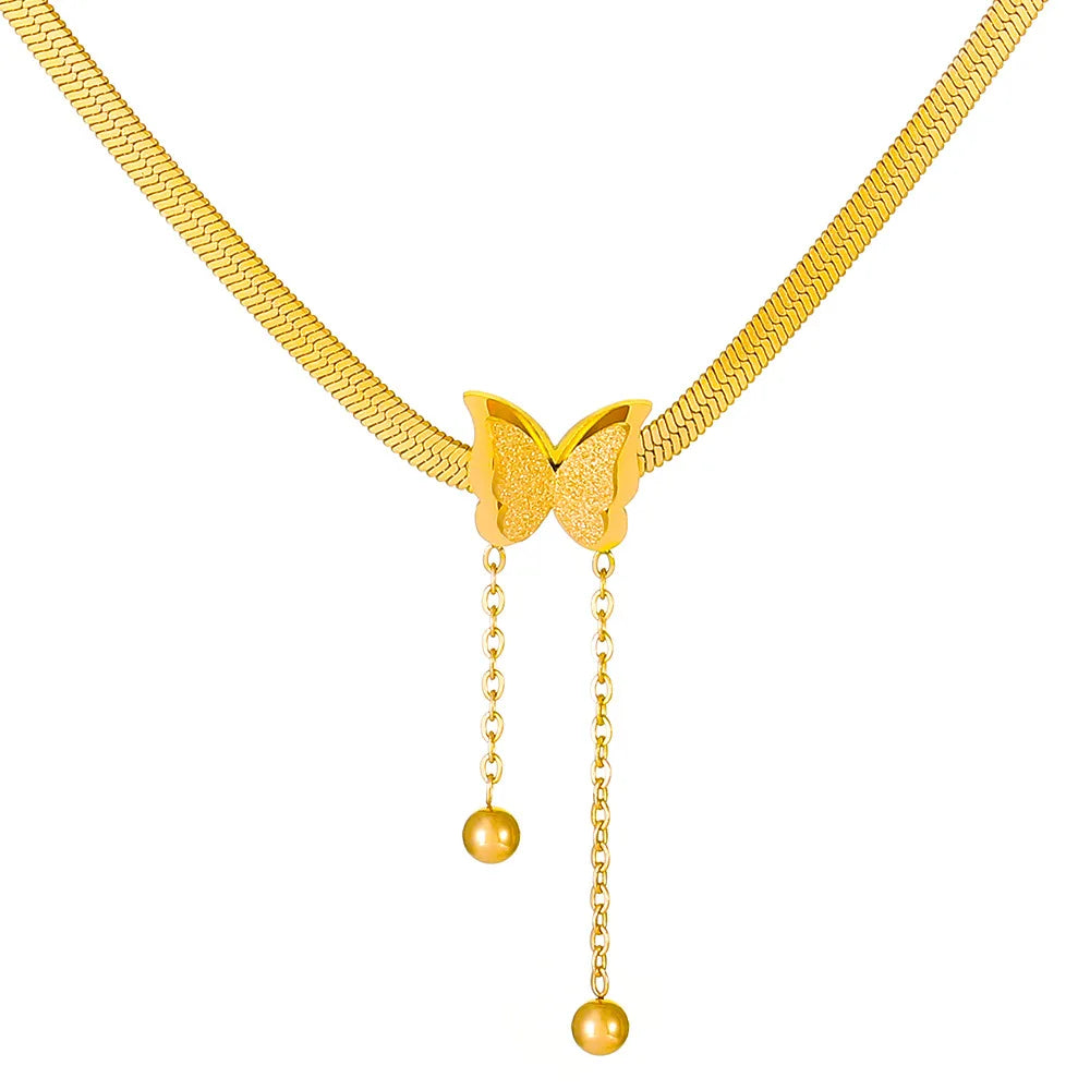 Stainless Steel Frosted Butterfly Necklace For Women Gold Silver Color Snake Chain Choker Necklace Female Fashion Party Jewelry