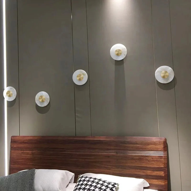 BGST Round Marble Corridor Light Modern Simple Creative Living Room Wall Bracket Light Bedside Wall Lamp for Bedroom