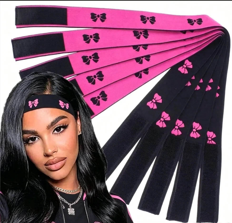 2Pcs Elastic Lace Melting Bands for Wigs Lace Front Edge Wrap to Lay Edges Adjustable Tie Bow Headband Black for Frontal Wig for Travel Salon Home for Women for Mom