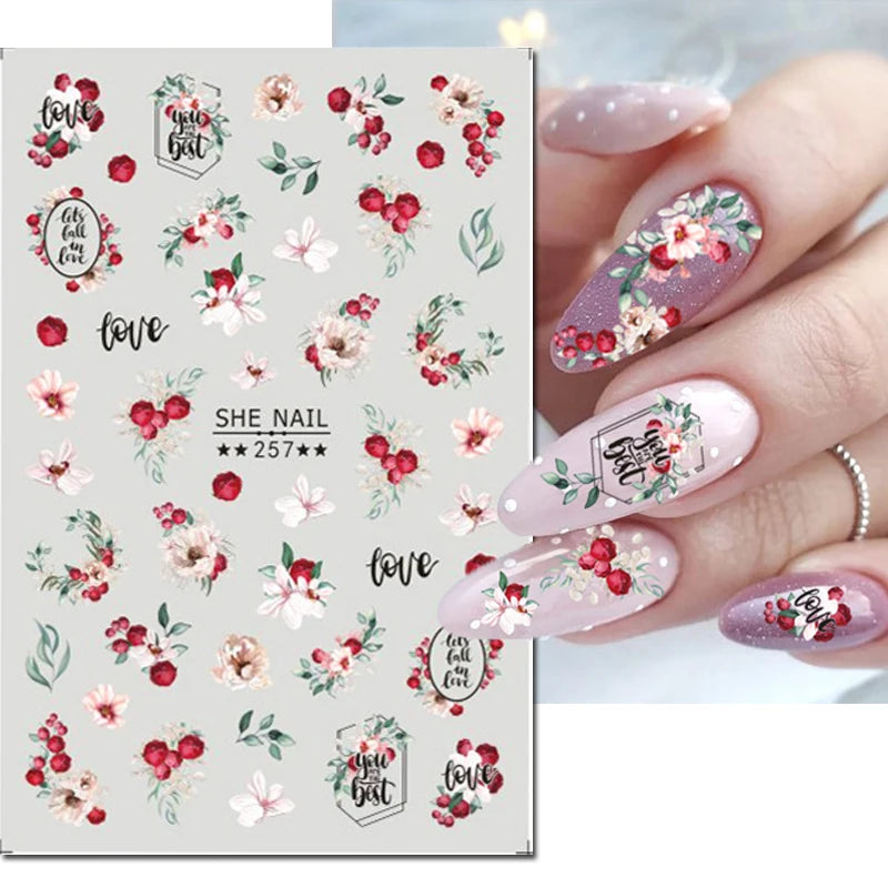 3d Nail Art Decals Grey Dry Florals Watercolor Nuance Flowers Adhesive Sliders Nails Stickers Decorations For Manicures Tips