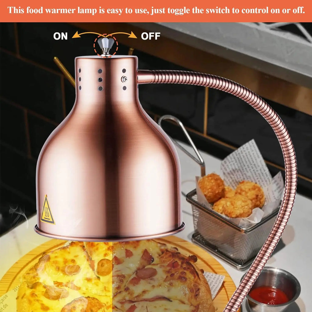 Silver Single Head Food Warmer Lamp Buffet Food Warming Light Pizza Display Light Heating Barbecue Cabinet Food Keep Warm Lamp