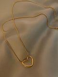 Hollow Heart Pendant Necklace For Women, Simple Clavicle Chain, Stainless Steel, Daily Wear Gift