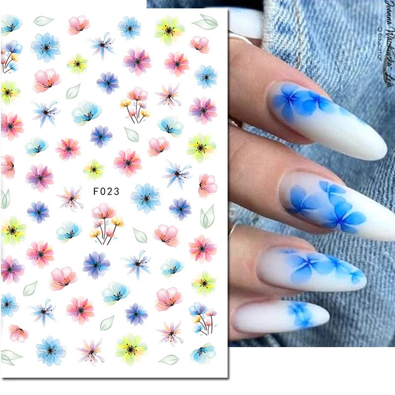 3d Nail Art Decals Grey Dry Florals Watercolor Nuance Flowers Adhesive Sliders Nails Stickers Decorations For Manicures Tips