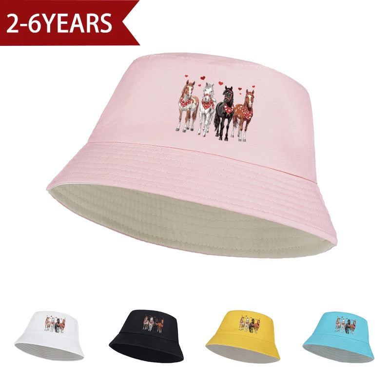 Cute Heart-Printed Pony Fisherman's Hat for Girls Ages 2–6: Soft, Breathable Sun Hat Perfect for Play, Camping, and the Beach
