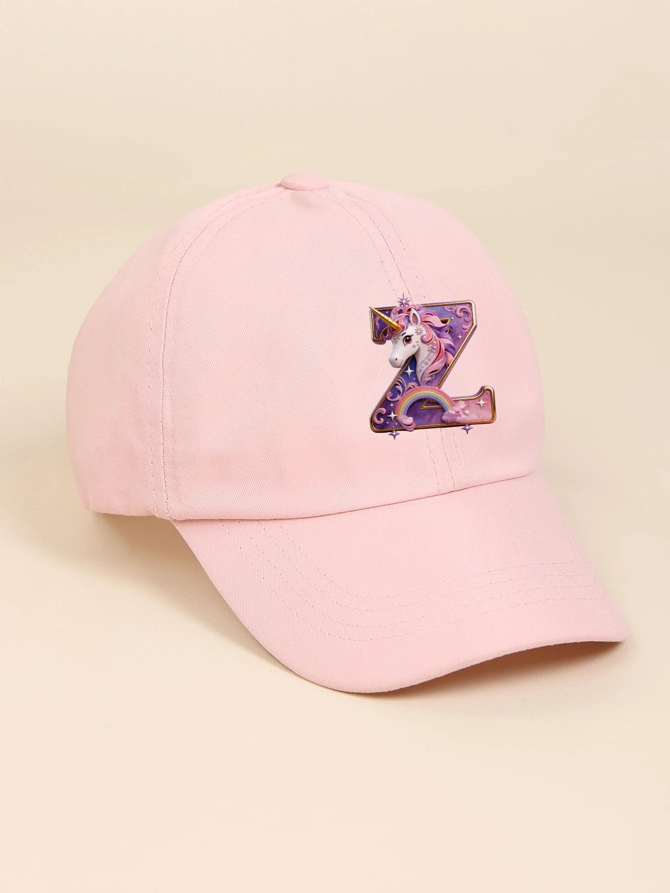 1pc pink baby hat  Adjustable Youngsters' Baseball Cap with A-Z letter Rainbow Unicorn - Breathable Sun Hat for Boys and Girls A