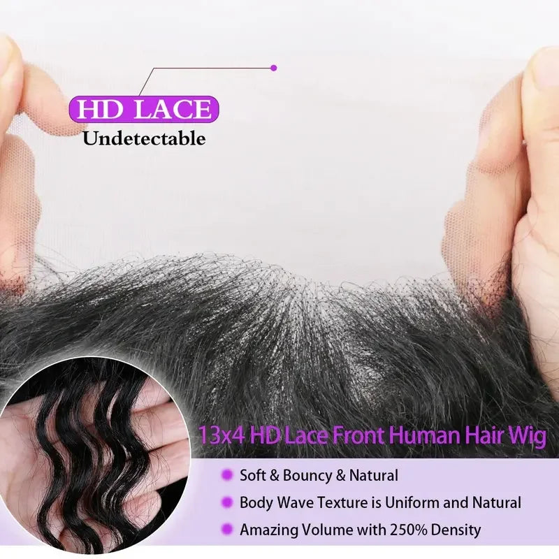 30 36 Inch Body Wave Human Hair Wig 13x6 HD Transparent Lace Frontal Wigs Brazilian Human Hair 200 Density Pre Plucked For Women