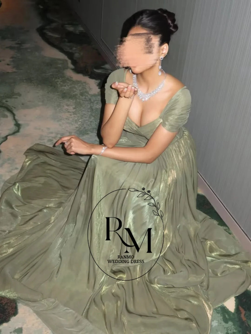 Ranmo Women'S Wedding Party Attire Customize Square Neck A-Line Evening Dresses Short Sleeves Floor-Length Women'S Formal Dress
