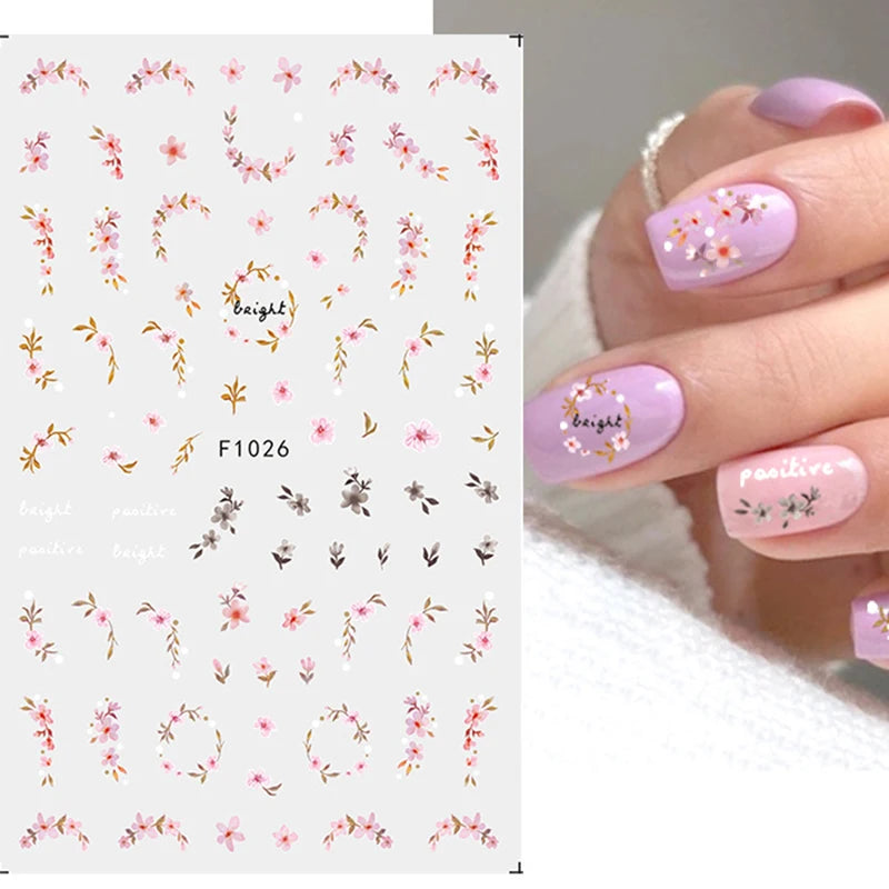 3d Nail Art Decals Grey Dry Florals Watercolor Nuance Flowers Adhesive Sliders Nails Stickers Decorations For Manicures Tips