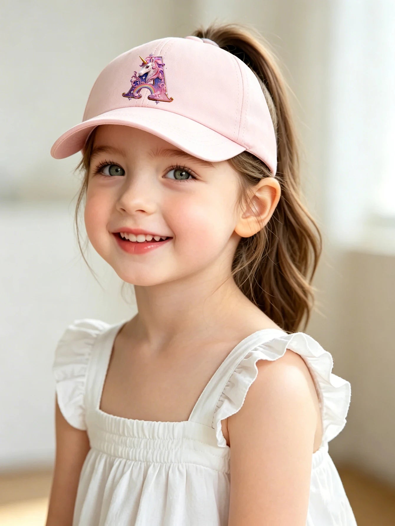 1pc pink baby hat  Adjustable Youngsters' Baseball Cap with A-Z letter Rainbow Unicorn - Breathable Sun Hat for Boys and Girls A