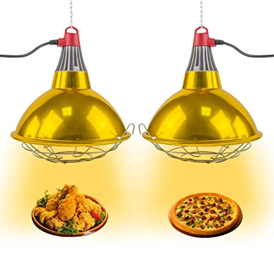 Buffet food warmer lamp set: stainless steel, silver, 2-pack with 4 bulbs, 110V commercial-grade heat retention for catering an