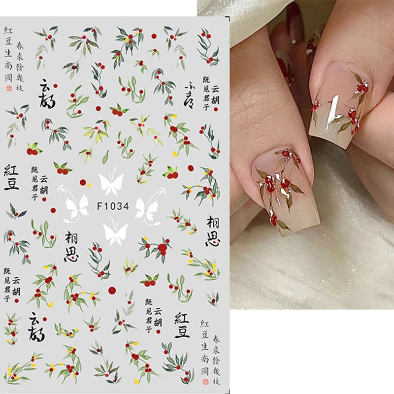 3d Nail Art Decals Grey Dry Florals Watercolor Nuance Flowers Adhesive Sliders Nails Stickers Decorations For Manicures Tips