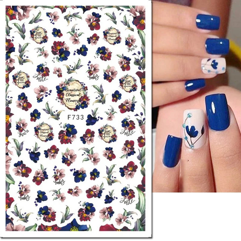 3d Nail Art Decals Grey Dry Florals Watercolor Nuance Flowers Adhesive Sliders Nails Stickers Decorations For Manicures Tips