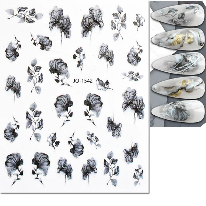 3d Nail Art Decals Grey Dry Florals Watercolor Nuance Flowers Adhesive Sliders Nails Stickers Decorations For Manicures Tips