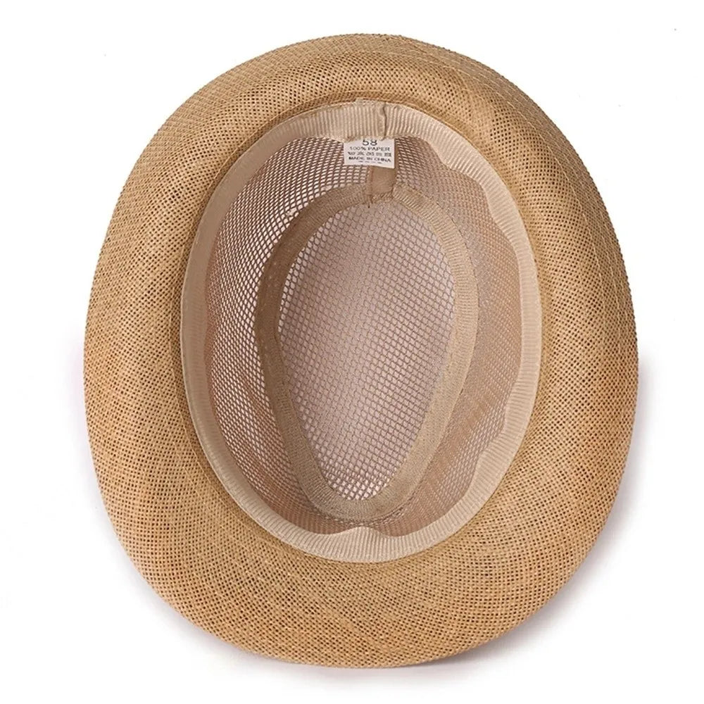 Fashion Breathable Mesh Top Hat Solid Color Lightweight Hollow Sun Hat Sun Protection Rolled Brim Beach Jazz Cap Casual Wear