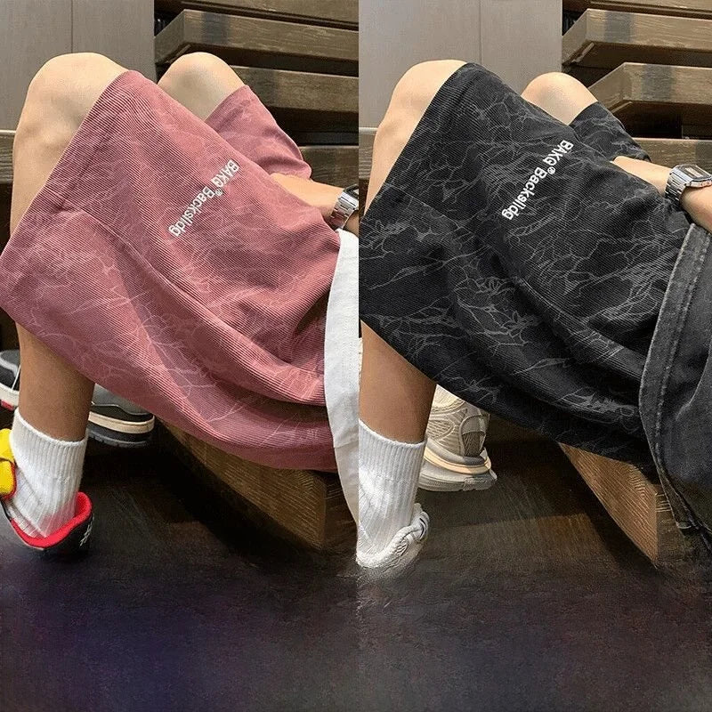 American Style Tie Dye Corduroy Casual Shorts Men Students Teenagers Loose Sports Five-Point Pants Hong Kong Style Underwear