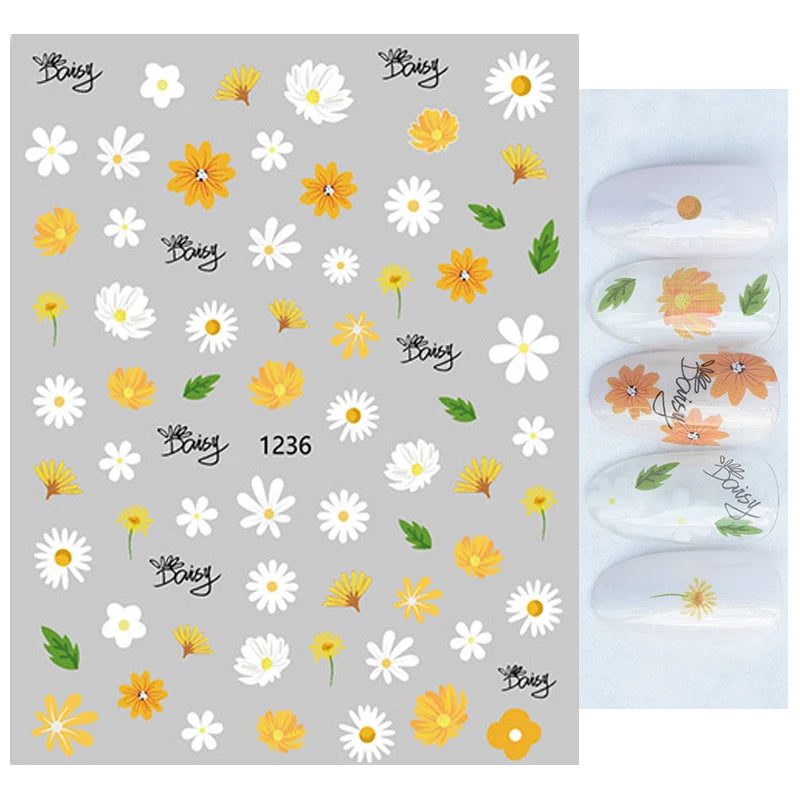 3d Nail Art Decals Grey Dry Florals Watercolor Nuance Flowers Adhesive Sliders Nails Stickers Decorations For Manicures Tips