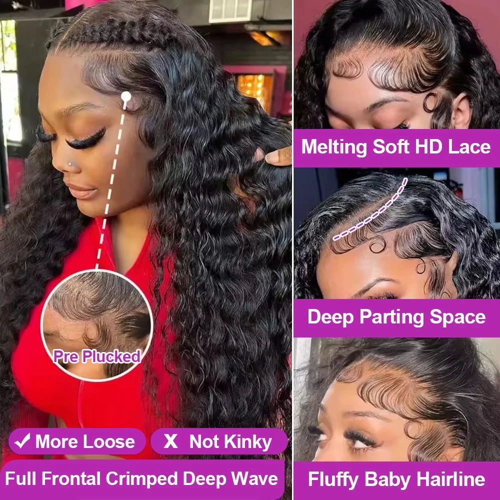High Density  Deep Wave 13x6 13x4 Hd Lace Front Human Hair Wig Water Curly Wigs Lace Frontal Wigs Human Hair For Women
