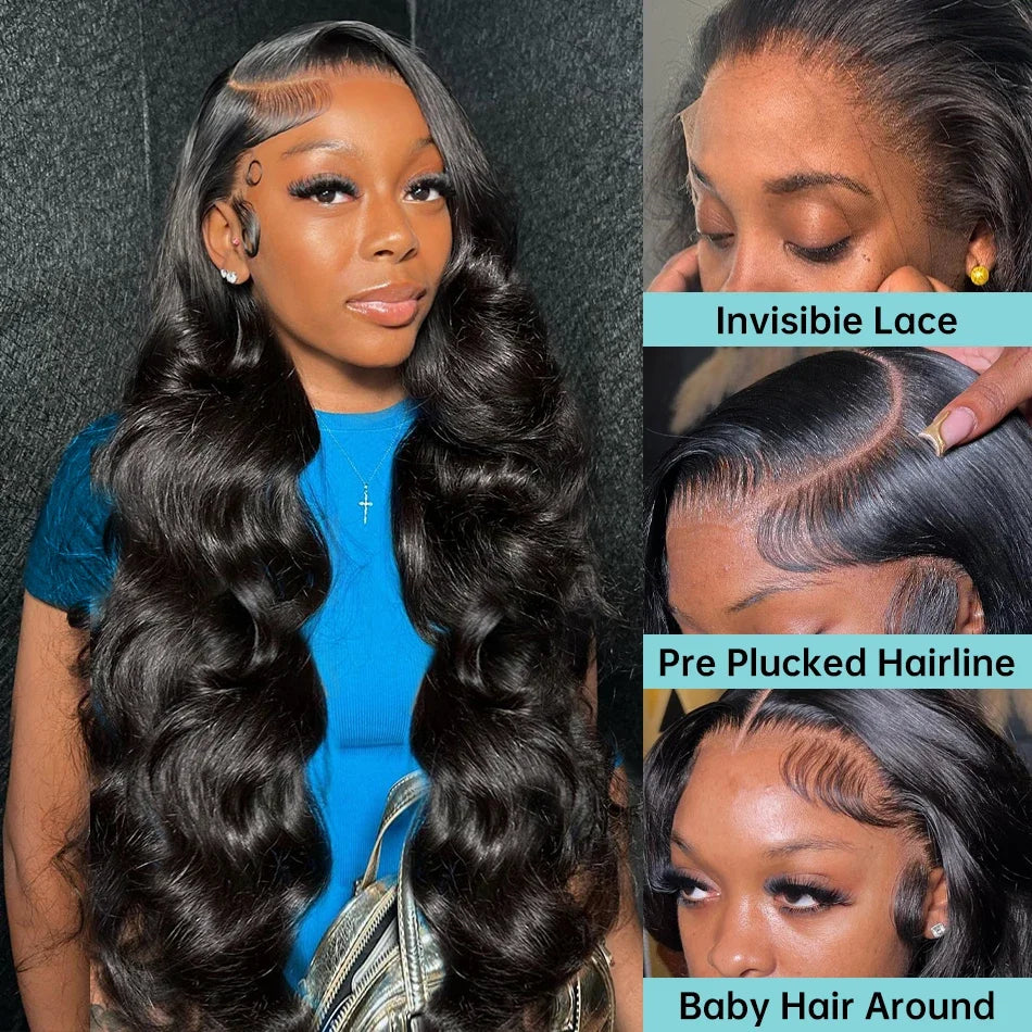 7x6 Gluless Body Wave Human Hair Wigs 13x6 HD Lace Frontal Wigs 40 Inch For Black Women Pre Plucked Loose Wave Lace Frontal Wig