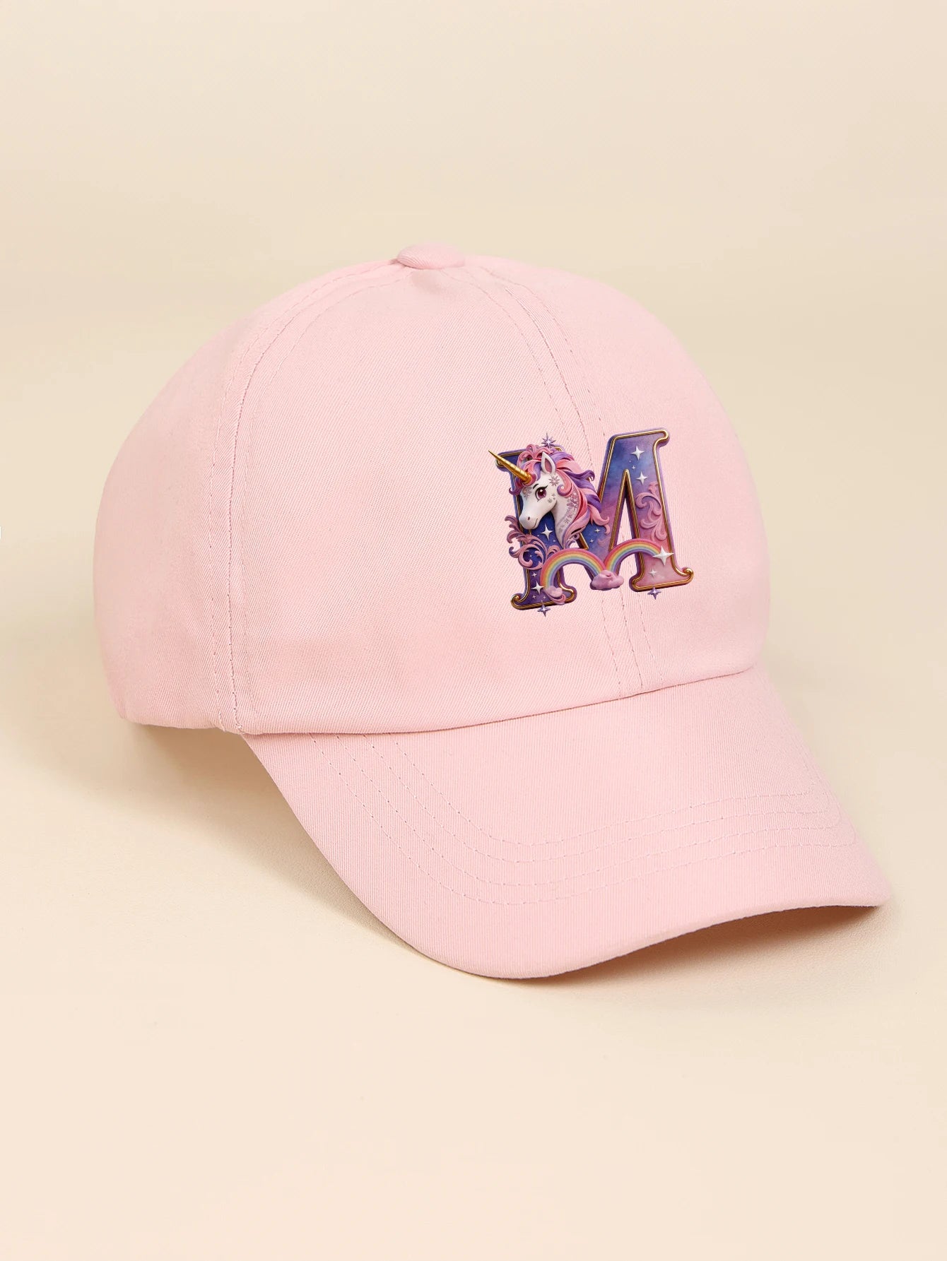1pc pink baby hat  Adjustable Youngsters' Baseball Cap with A-Z letter Rainbow Unicorn - Breathable Sun Hat for Boys and Girls A