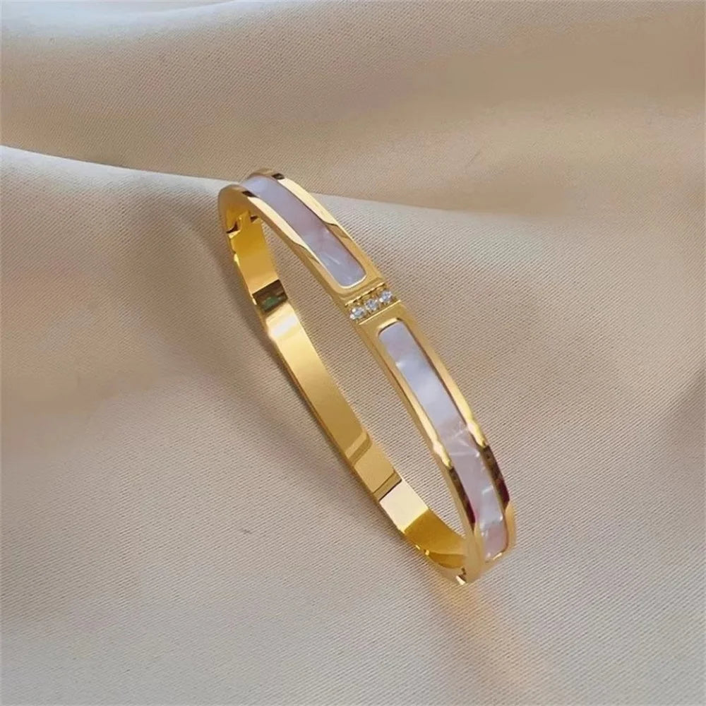 5/1pcs Sparkling Zirconia Inlaid Stainless Steel Bracelet Set for Women Stackable Bangles Fashion Non Fading Jewelry Gift