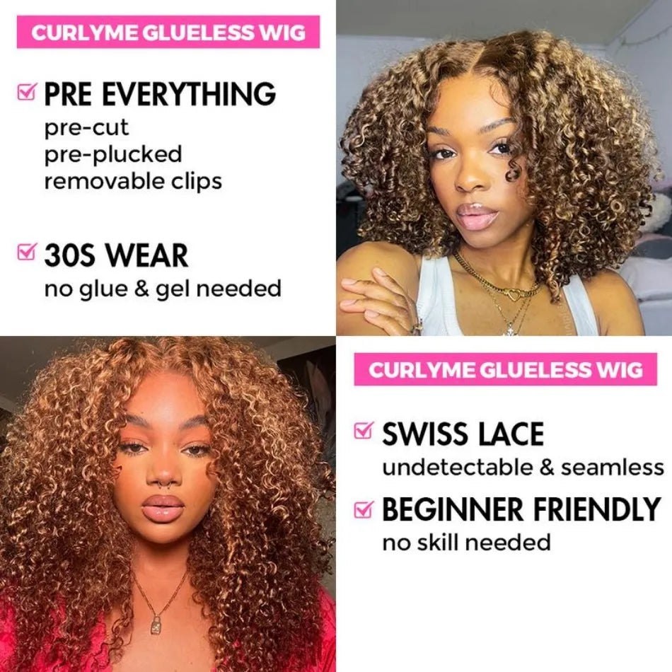 Highlight Honey Blonde Wear And Go Glueless Bob Wig Human Hair Curly Deep Wave Ombre Brown 5X5 Hd Lace Closure Wig 250 Density