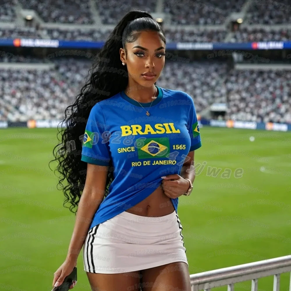 2026 Summer Women Men Brazil Flag Soccer Jersey Short Sleeve T-Shirts Family Sport Apparel, Gift For Brasil Fans Women T-Shirt