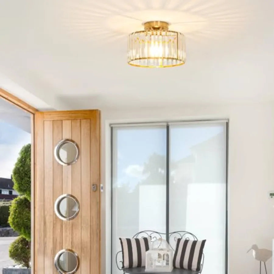 Crystal Ceiling Light Fixture, Modern Semi Flush Mount Ceiling Light, Hallway Lighting Fixtures Chandelier for Kitchen, Close T