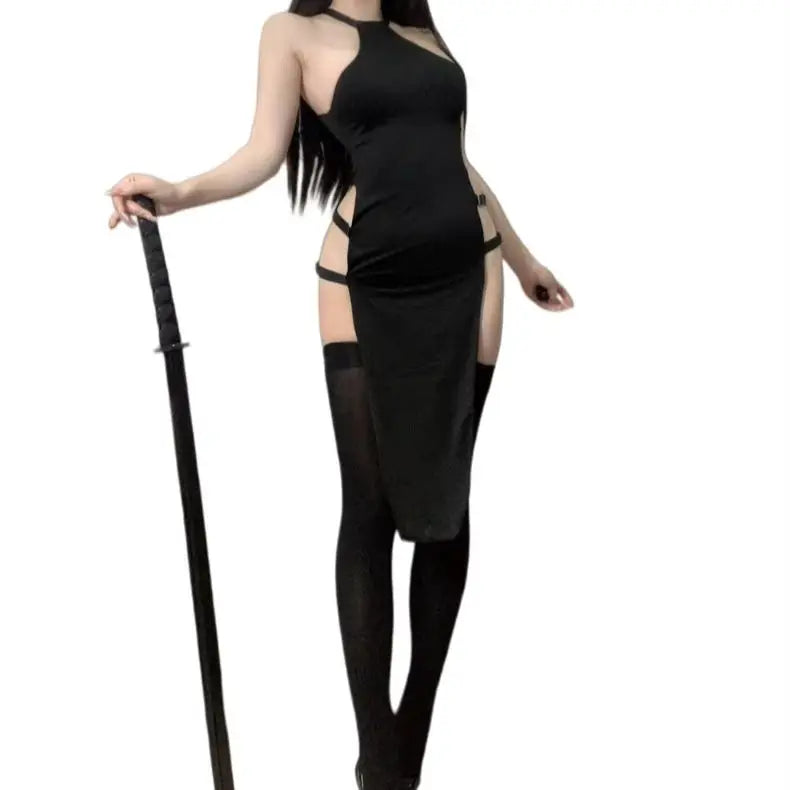 New Style Atmosphere, Emotional Fun Underwear, Sexy Solid Color, Sleeveless Hollow Side Slit, High Waist Tight-fitting Dress