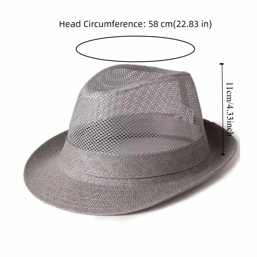Fashion Breathable Mesh Top Hat Solid Color Lightweight Hollow Sun Hat Sun Protection Rolled Brim Beach Jazz Cap Casual Wear