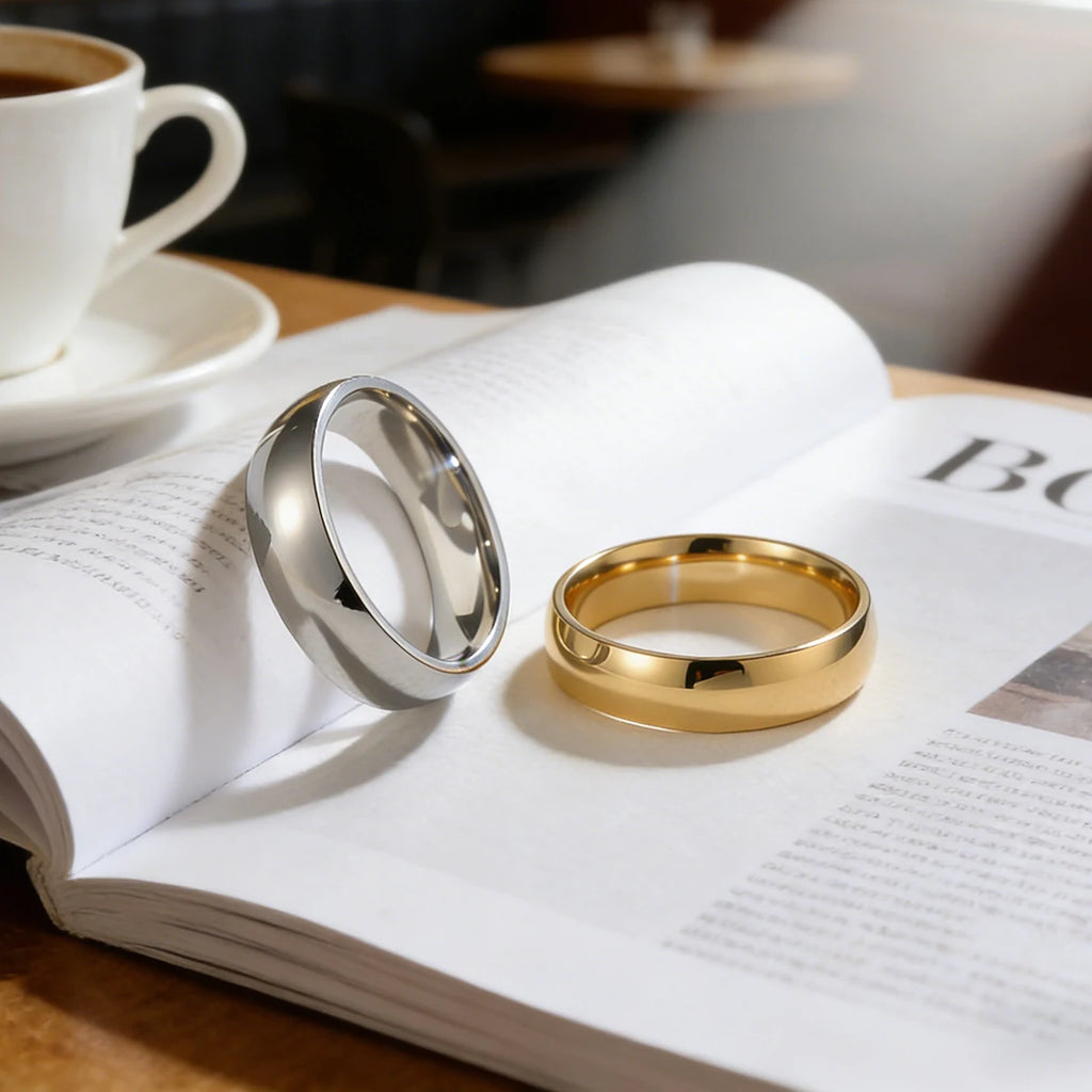 Classic Minimalism Stainless Steel 6mm Wide Ring for Men Women Fashion Waterproof Hypoallergenic Couple Wedding Jewelry Gift