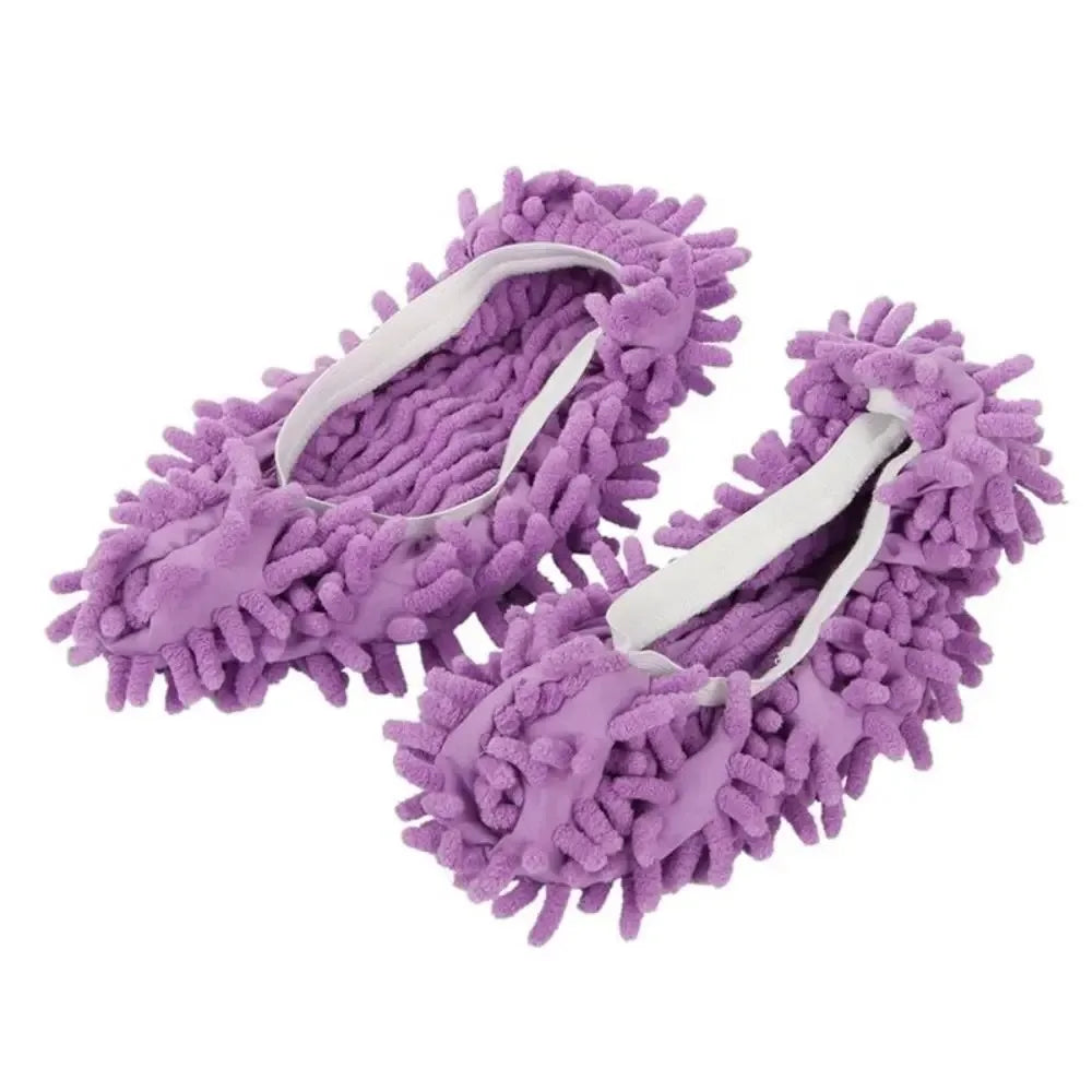 2 Pcs Chenille Mopping Shoes Colorful Household Cleaning Floor Dust Slippers Absorbent Cloth for Home Use